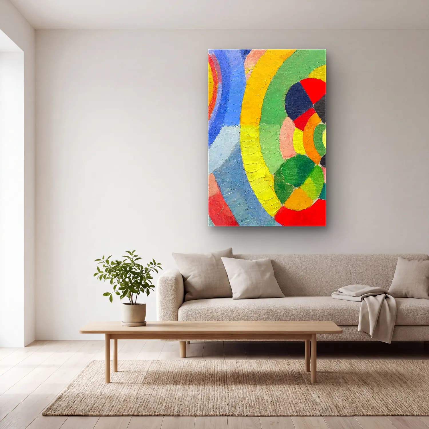 Robert Delaunay – Circular Forms cam tablo — açık renk salonda