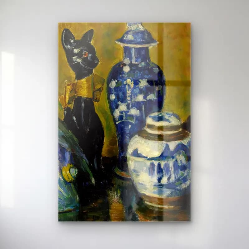 Alfred William Finch – Still Life with Blue Figurines – Mavi Tonlar cam tablo — Alfred William Finch – Still Life with Blue Figurines – Mavi Tonlar — yağlı boya seramik vazolar