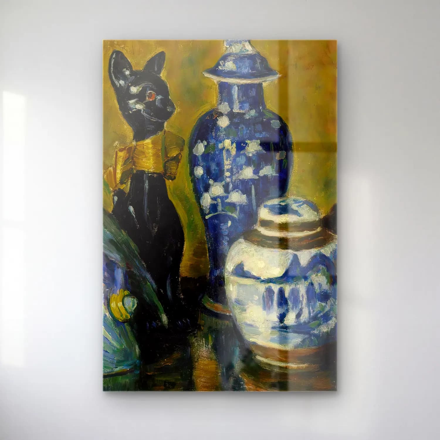 Alfred William Finch – Still Life with Blue Figurines – Mavi Tonlar cam tablo — Alfred William Finch – Still Life with Blue Figurines – Mavi Tonlar — yağlı boya seramik vazolar
