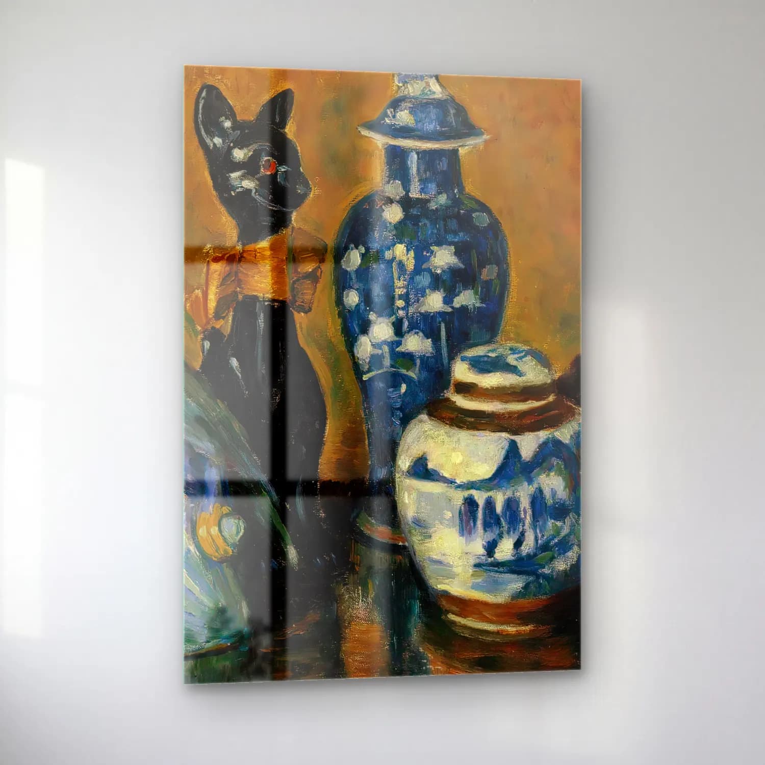 Alfred William Finch – Still Life with Blue Figurines – Mavi Tonlar cam tablo — sol açıdan görünüm