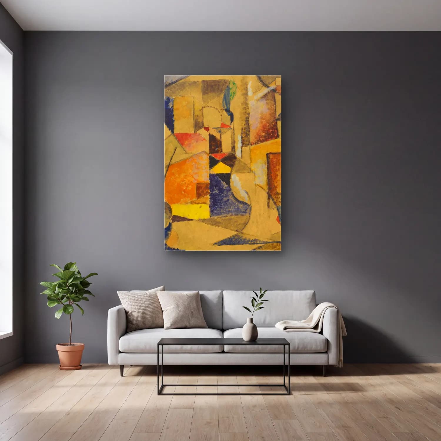 Albert Gleizes – Composition cam tablo — gri duvarlı salonda