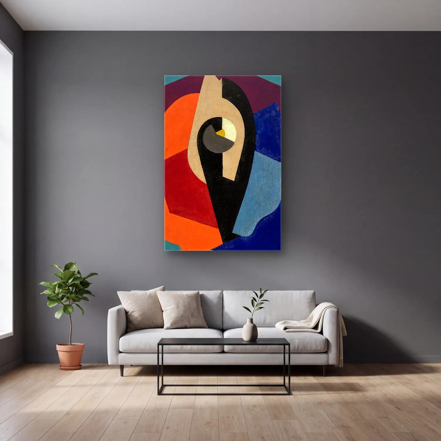 Albert Gleizes – Composition ou Peinture objet cam tablo — gri duvarlı salonda