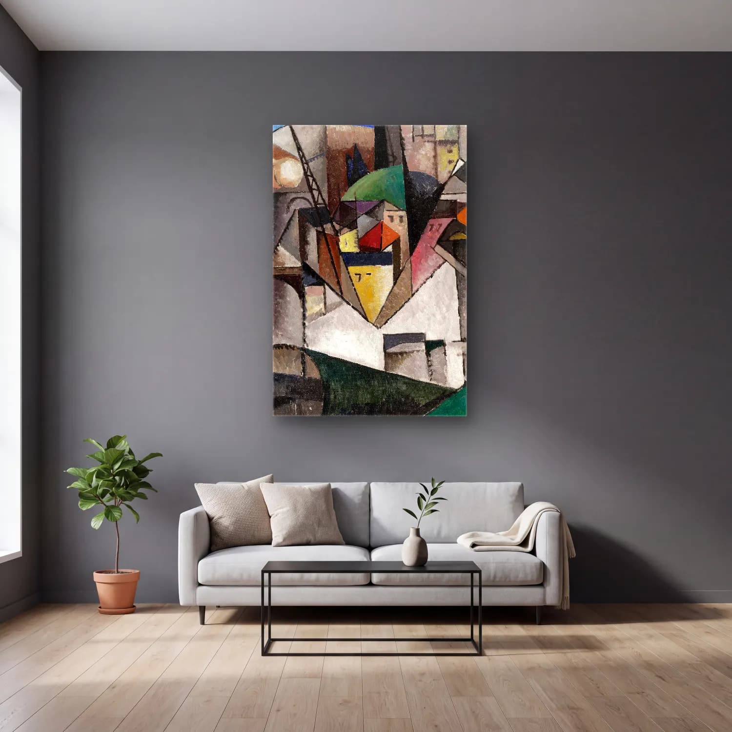 Albert Gleizes – Landscape cam tablo — gri duvarlı salonda