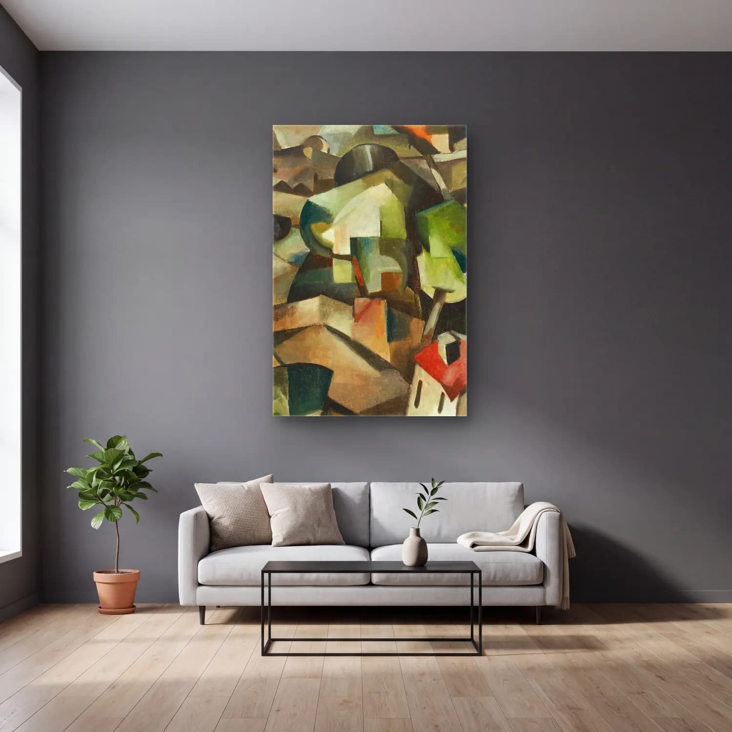 Albert Gleizes – Paysage à Meudon cam tablo — gri duvarlı salonda