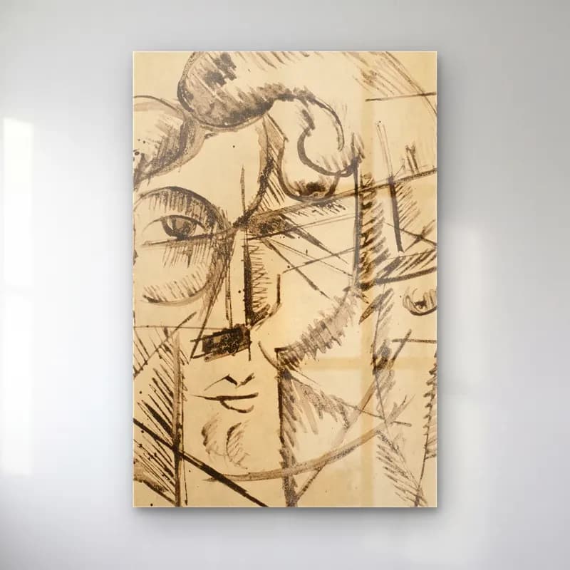Albert Gleizes – Tête d’homme cam tablo — Albert Gleizes – Tête d’homme — karakalem soyut yüz
