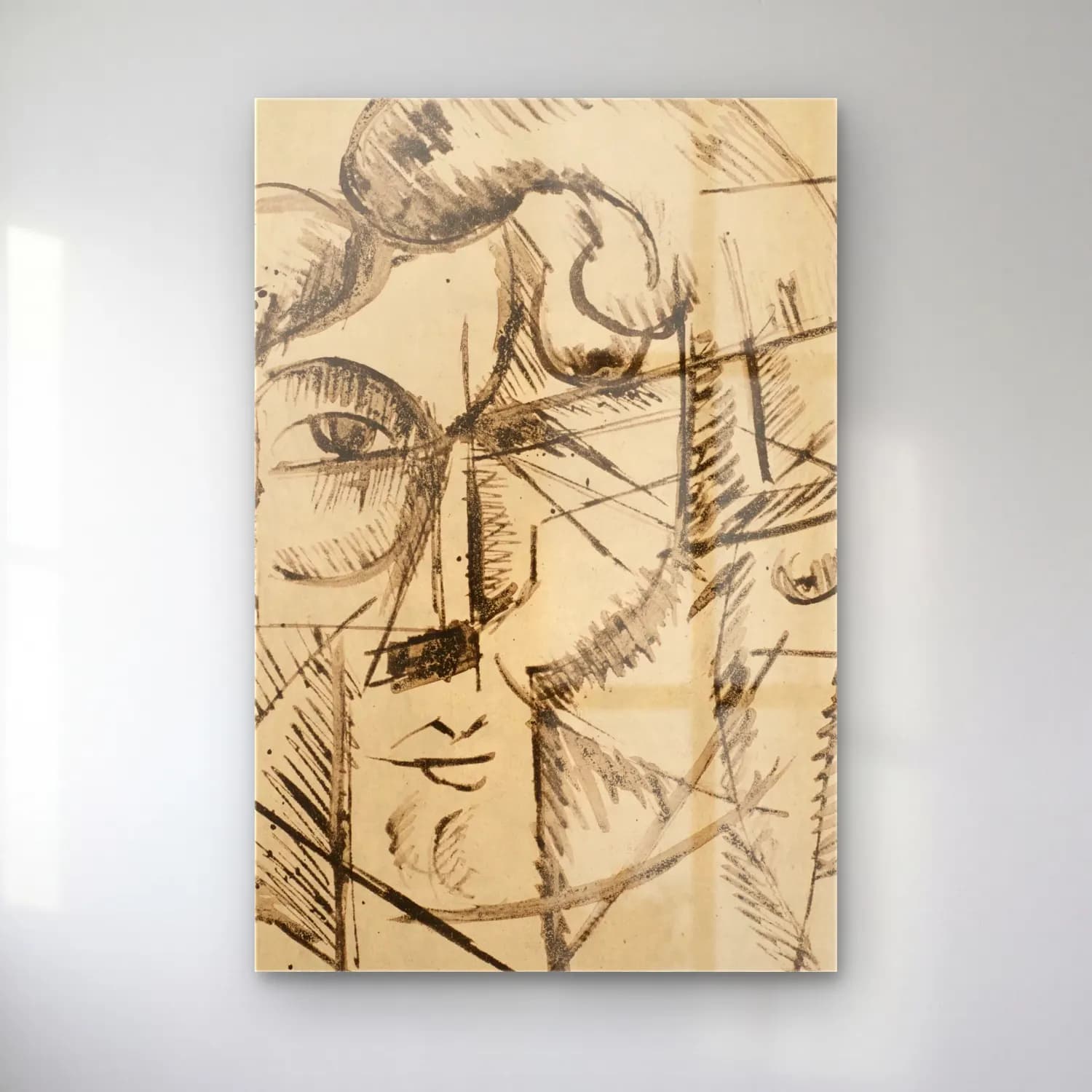 Albert Gleizes – Tête d’homme cam tablo — Albert Gleizes – Tête d’homme — karakalem soyut yüz
