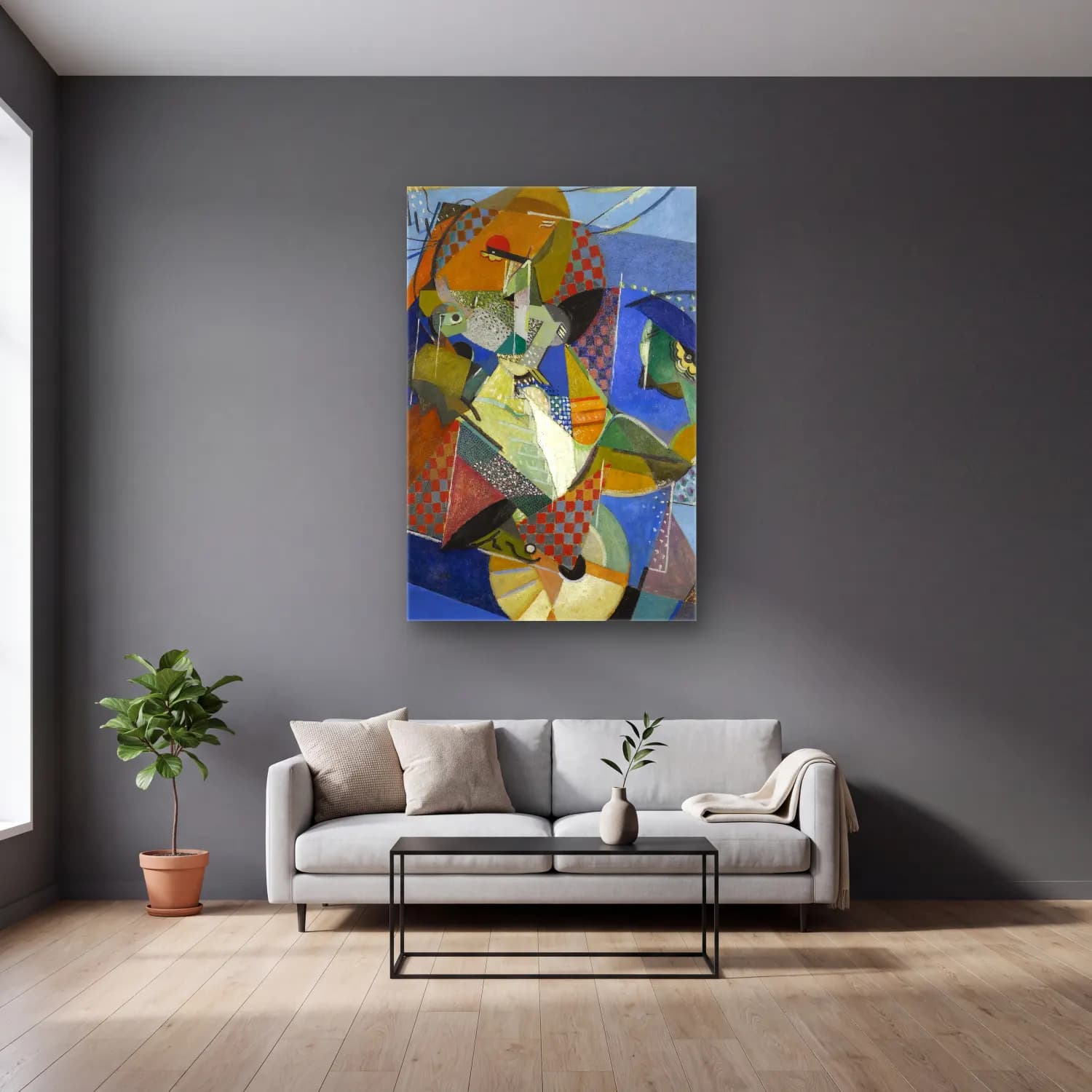 Albert Gleizes – VAUDEVILLE cam tablo — gri duvarlı salonda