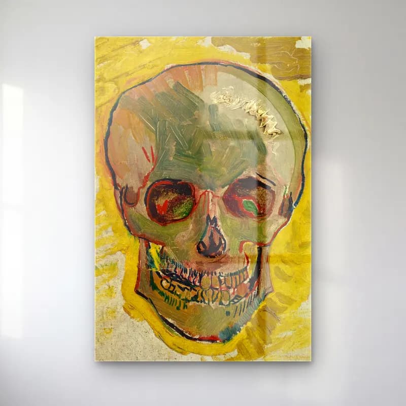 Vincent van Gogh – Skull – Sarı Tonlar cam tablo — Vincent van Gogh – Skull – Sarı Tonlar — empresyonist erkek portresi