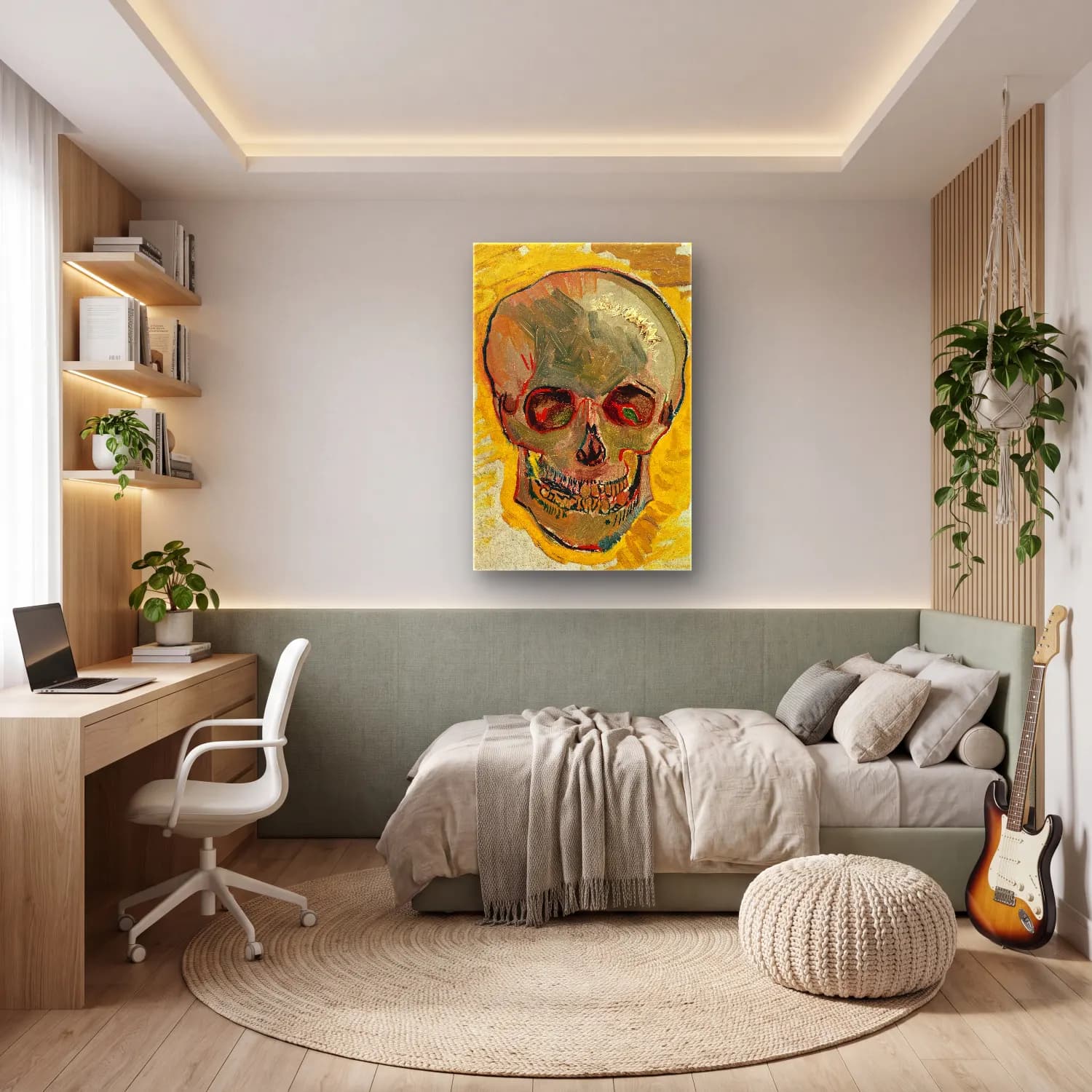 Vincent van Gogh – Skull – Sarı Tonlar cam tablo — genç odasında
