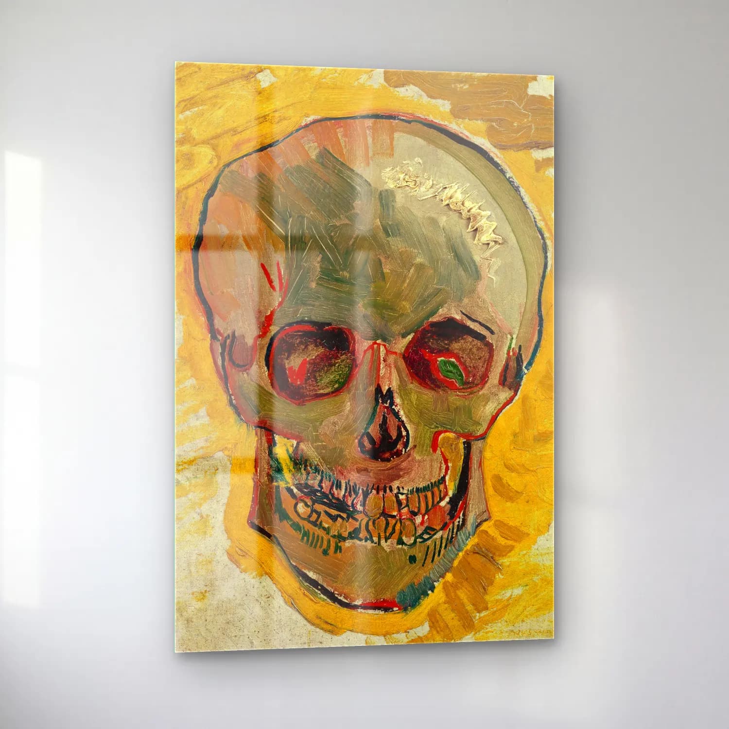 Vincent van Gogh – Skull – Sarı Tonlar cam tablo — sol açıdan görünüm