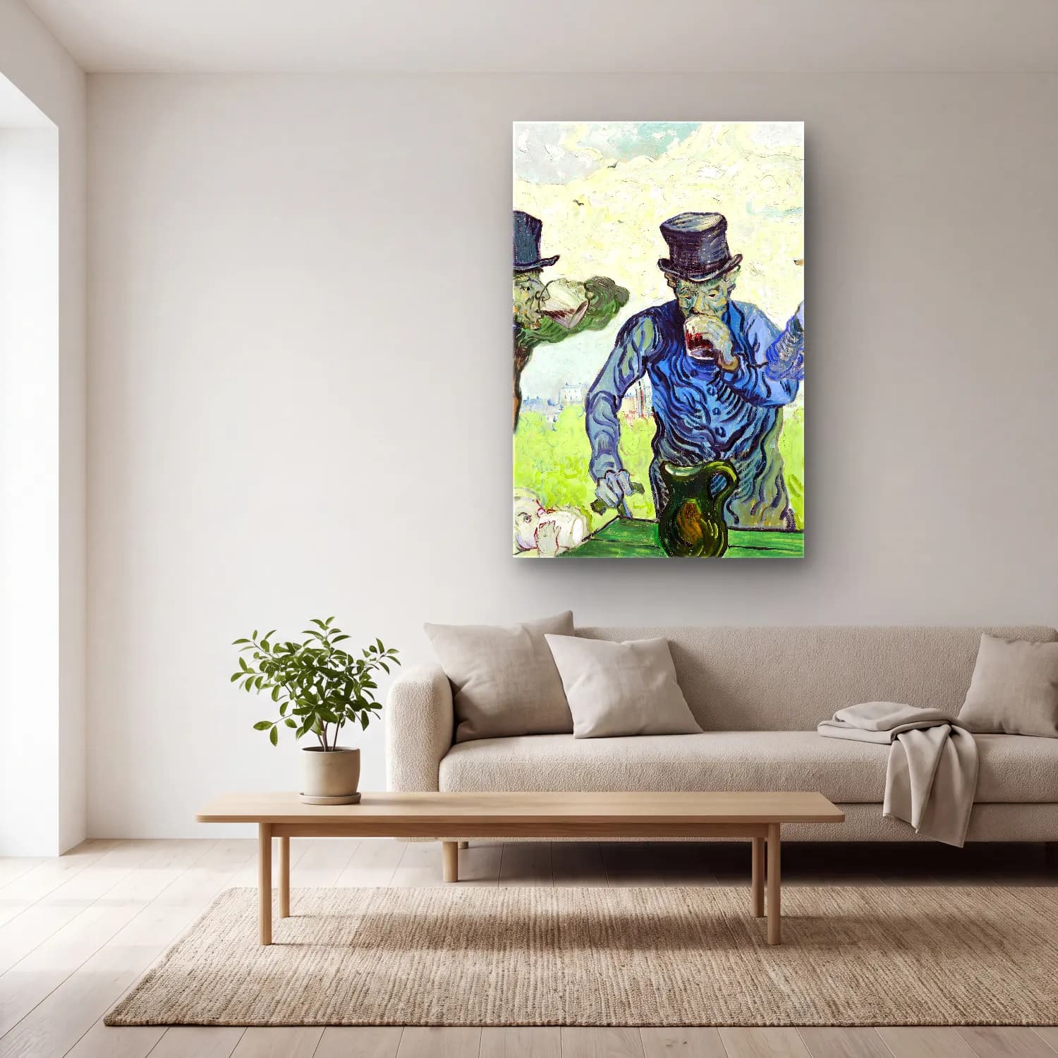 Vincent van Gogh – The Drinkers cam tablo — açık renk salonda