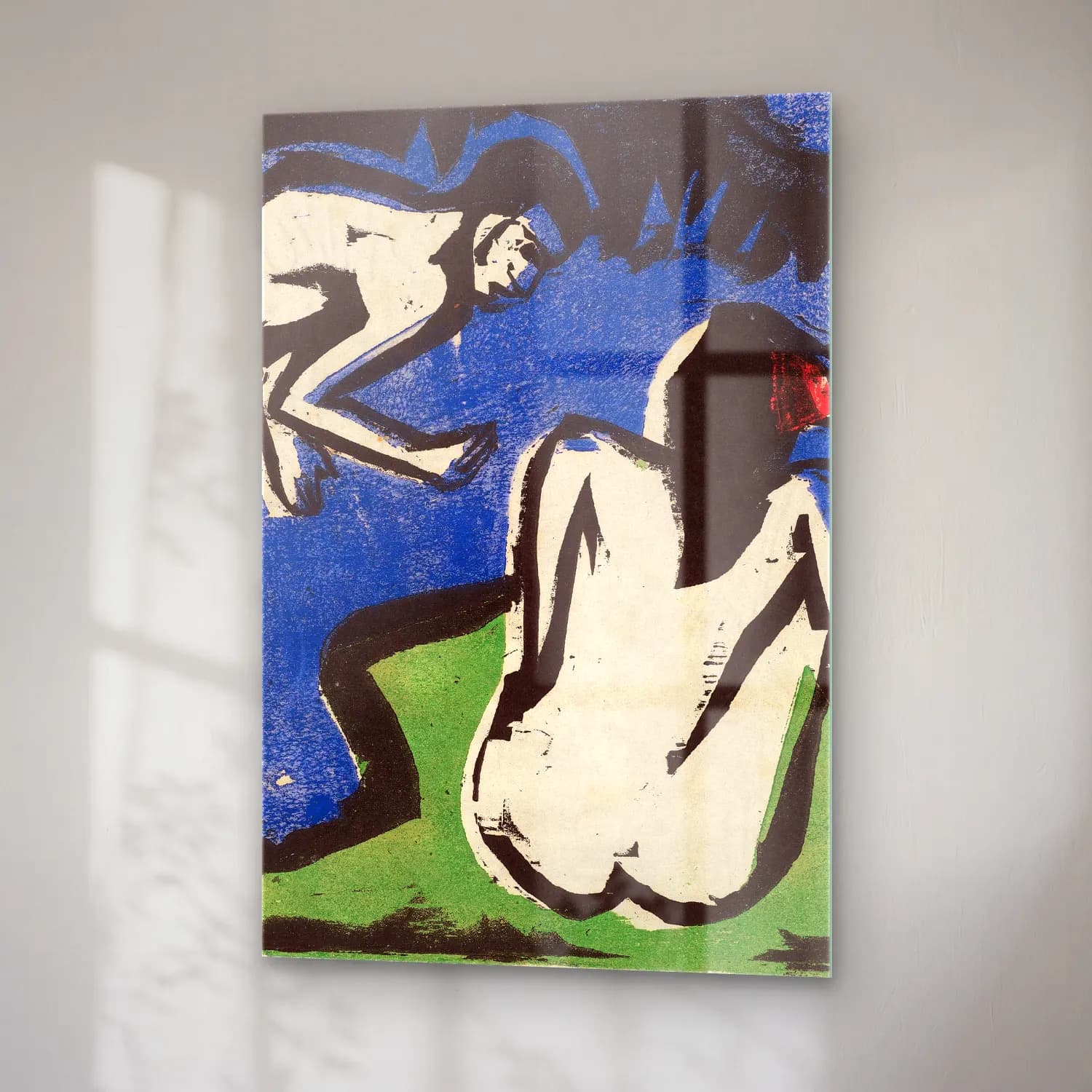 Ernst Ludwig Kirchner – Bathing Couple – Mavi Tonlar cam tablo — sağ açıdan görünüm