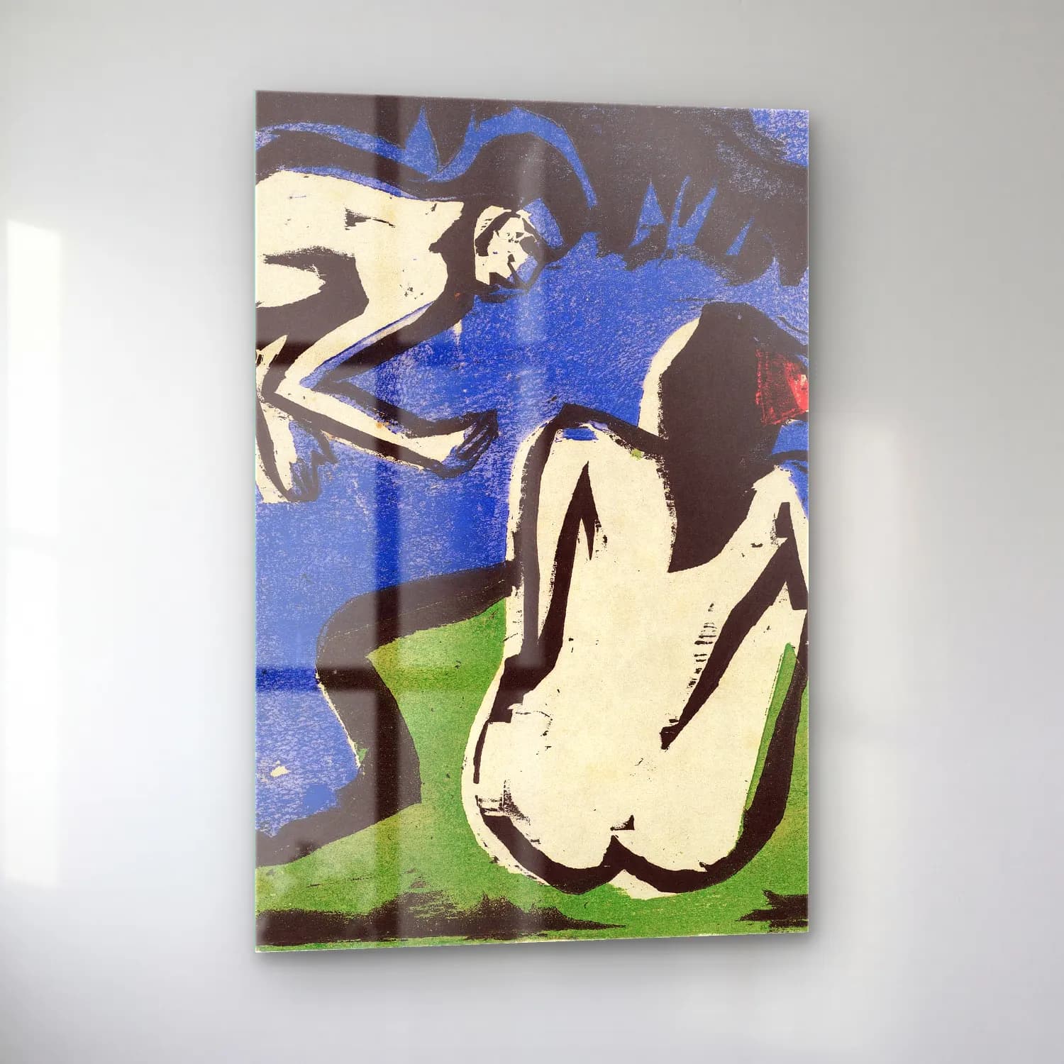 Ernst Ludwig Kirchner – Bathing Couple – Mavi Tonlar cam tablo — sol açıdan görünüm