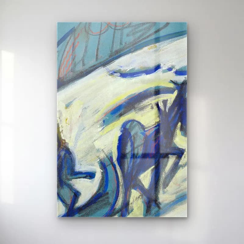 Ernst Ludwig Kirchner – Bauer mit Pferdeschlitten – Mavi Tonlar cam tablo — Ernst Ludwig Kirchner – Bauer mit Pferdeschlitten – Mavi Tonlar — modern soyut atlı