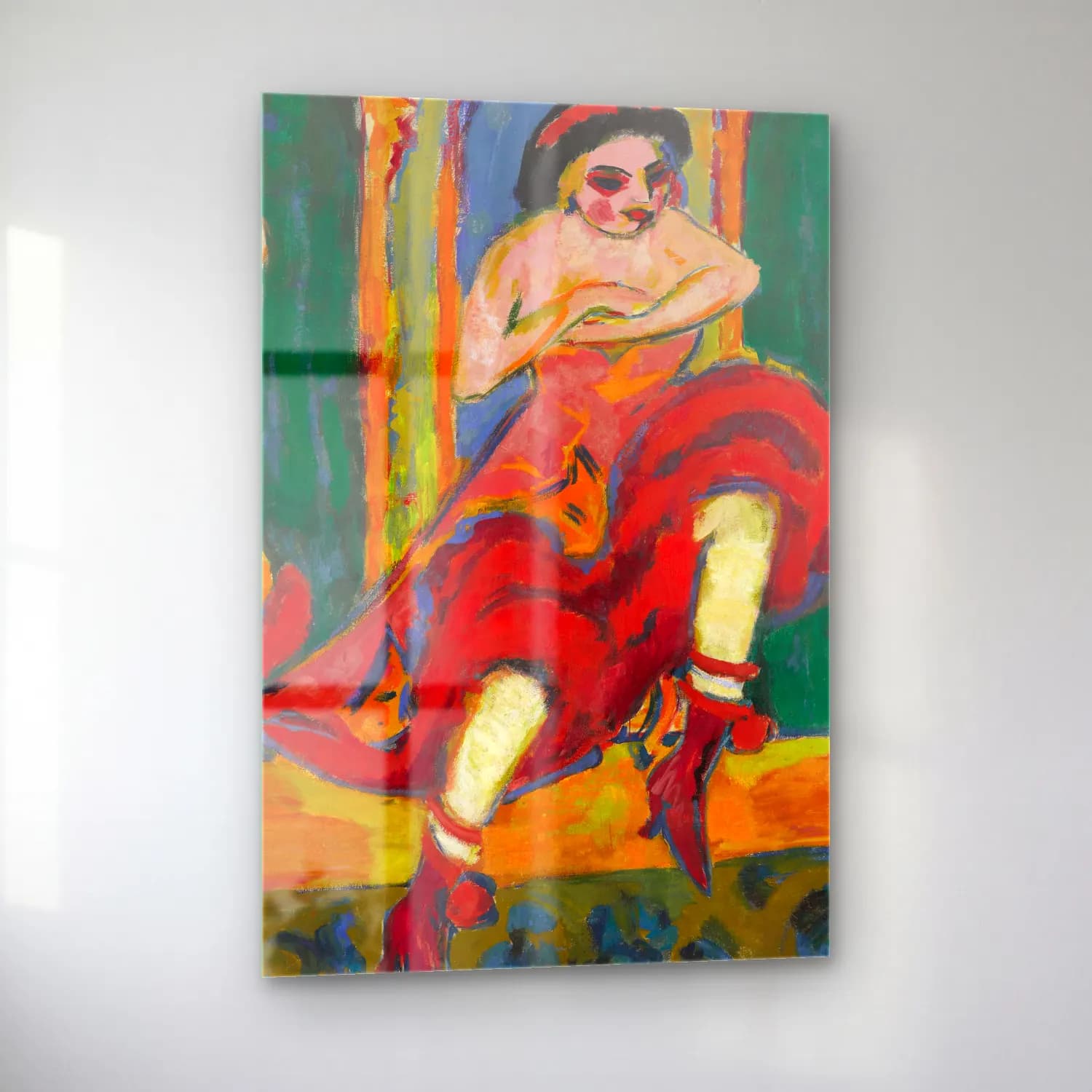 Ernst Ludwig Kirchner – Czardas dancers – Kırmızı Tonlar cam tablo — sol açıdan görünüm