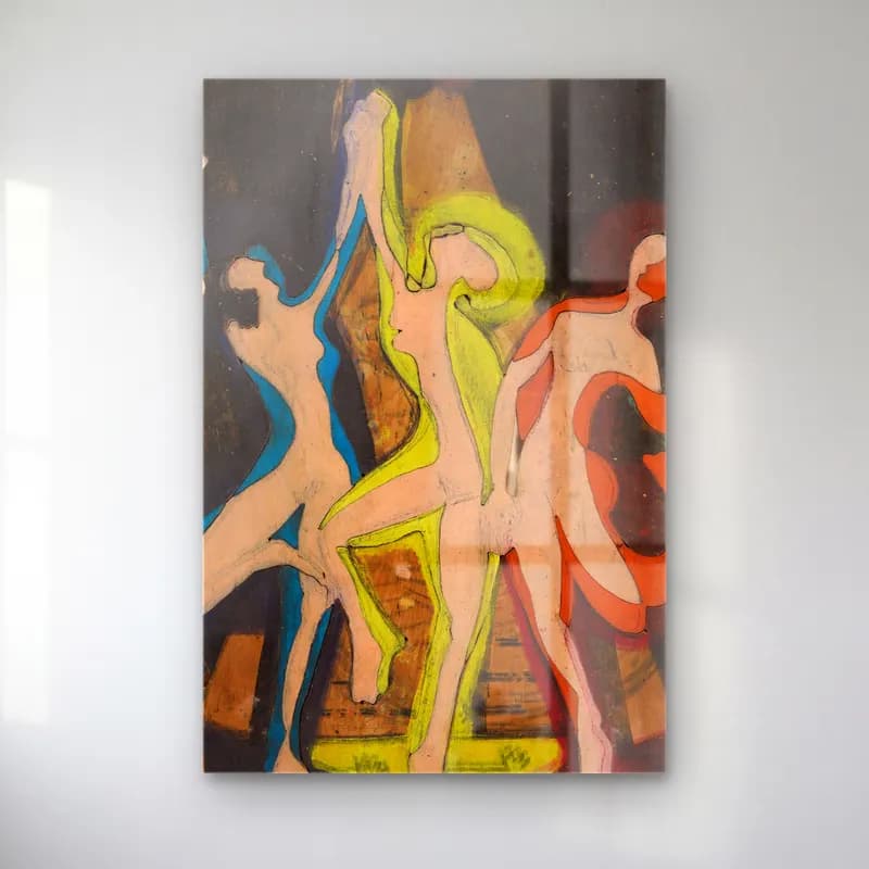 Ernst Ludwig Kirchner – Farbentanz, Farbstock II – Sarı Tonlar cam tablo — Ernst Ludwig Kirchner – Farbentanz, Farbstock II – Sarı Tonlar — modern soyut dansçılar