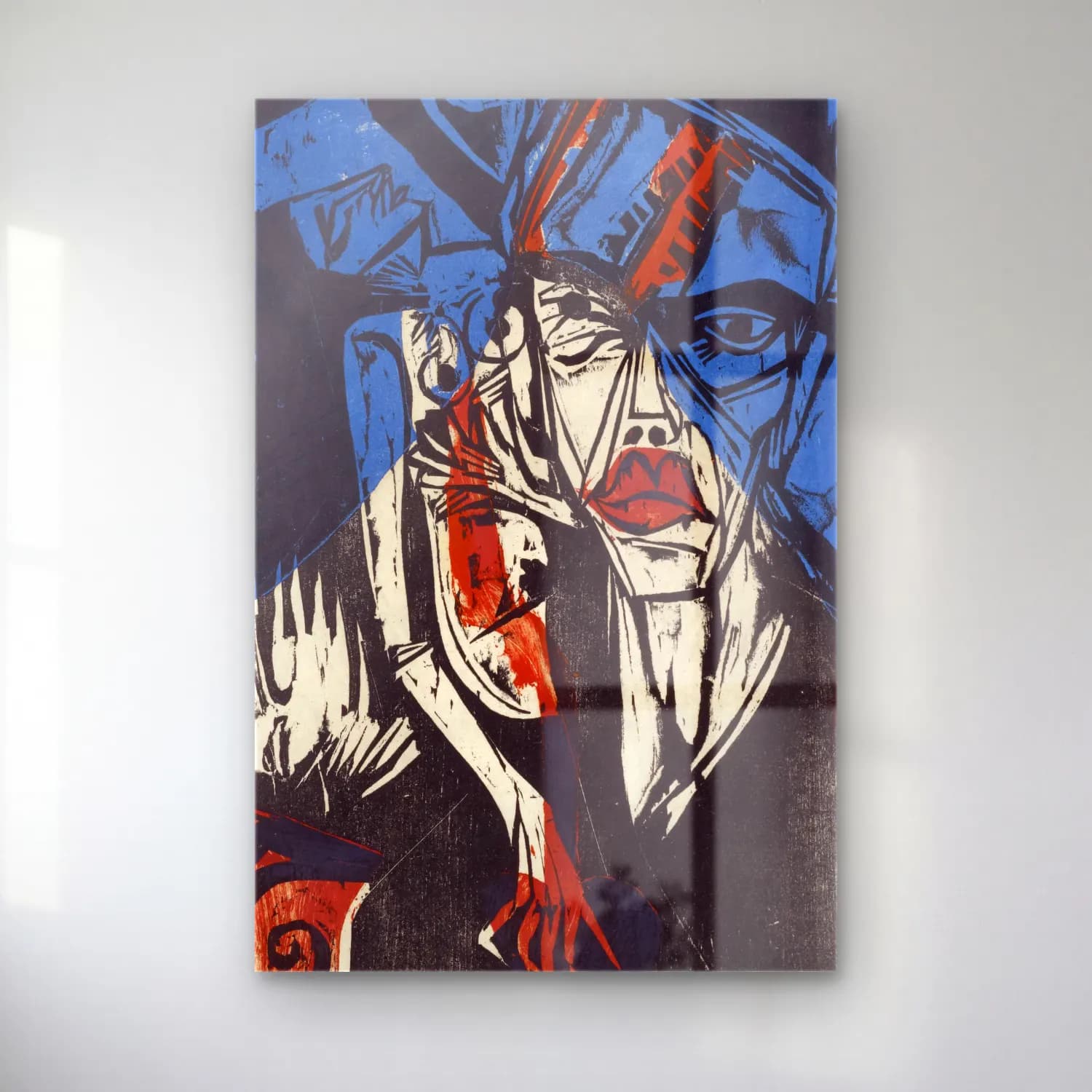 Ernst Ludwig Kirchner – Kämpfe – Qualen der Liebe – Mavi Tonlar cam tablo — Ernst Ludwig Kirchner – Kämpfe – Qualen der Liebe – Mavi Tonlar — boho soyut yüz