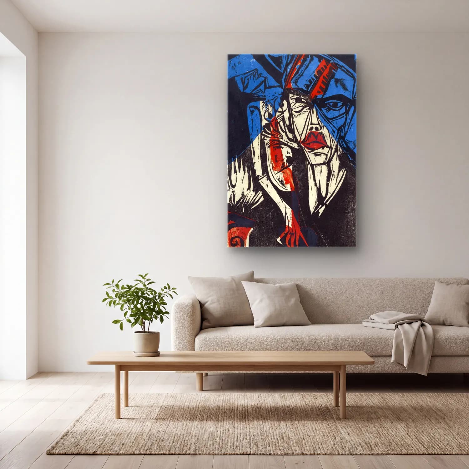 Ernst Ludwig Kirchner – Kämpfe – Qualen der Liebe – Mavi Tonlar cam tablo — açık renk salonda