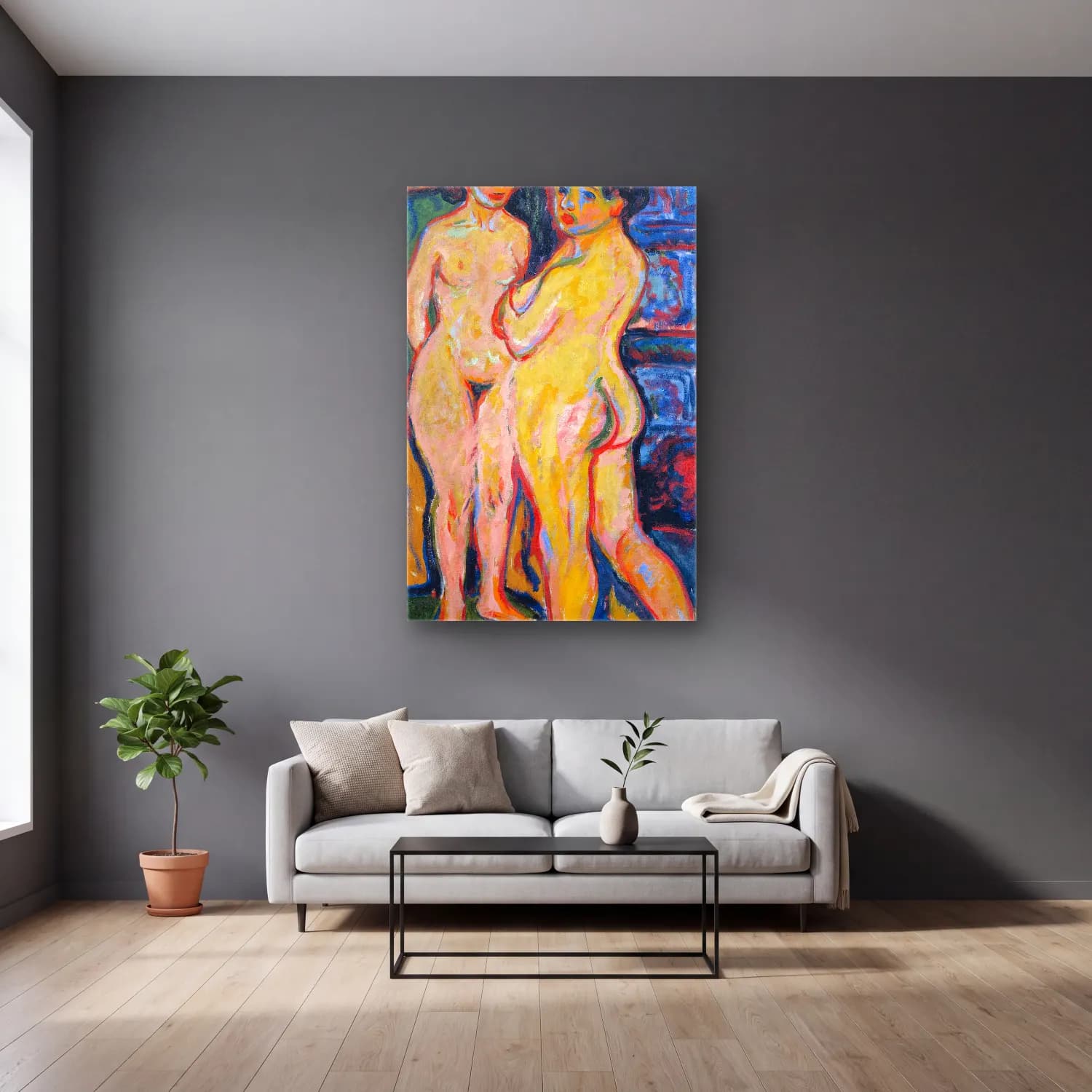 Ernst Ludwig Kirchner – Nudes Standing cam tablo — gri duvarlı salonda