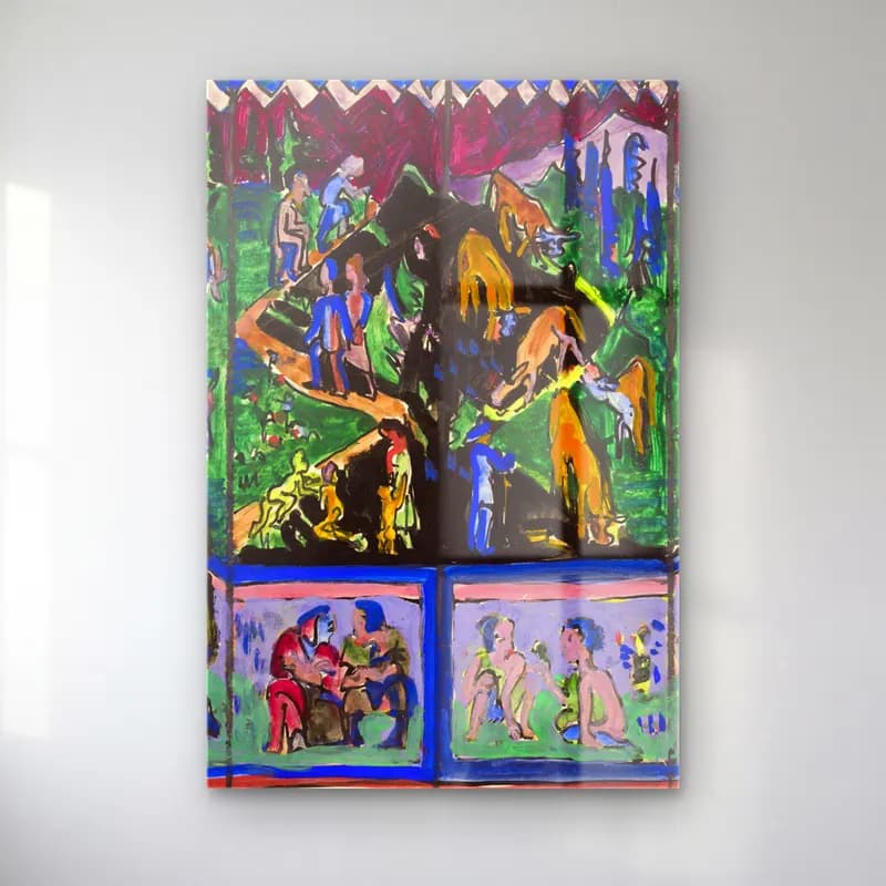 Ernst Ludwig Kirchner – The Life (Hagemann Design) – Mavi Tonlar cam tablo — Ernst Ludwig Kirchner – The Life (Hagemann Design) – Mavi Tonlar — modern soyut savaş sahnesi