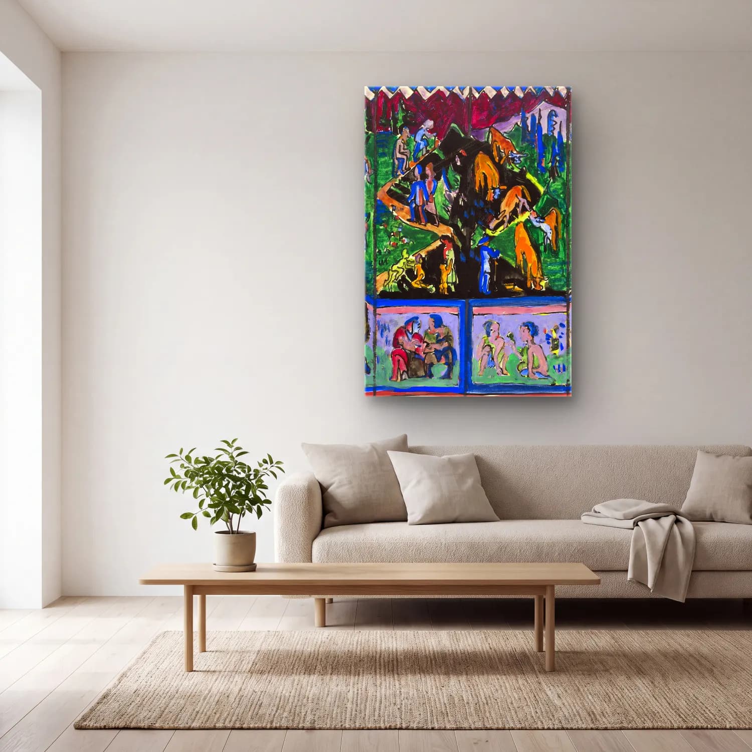 Ernst Ludwig Kirchner – The Life (Hagemann Design) – Mavi Tonlar cam tablo — açık renk salonda