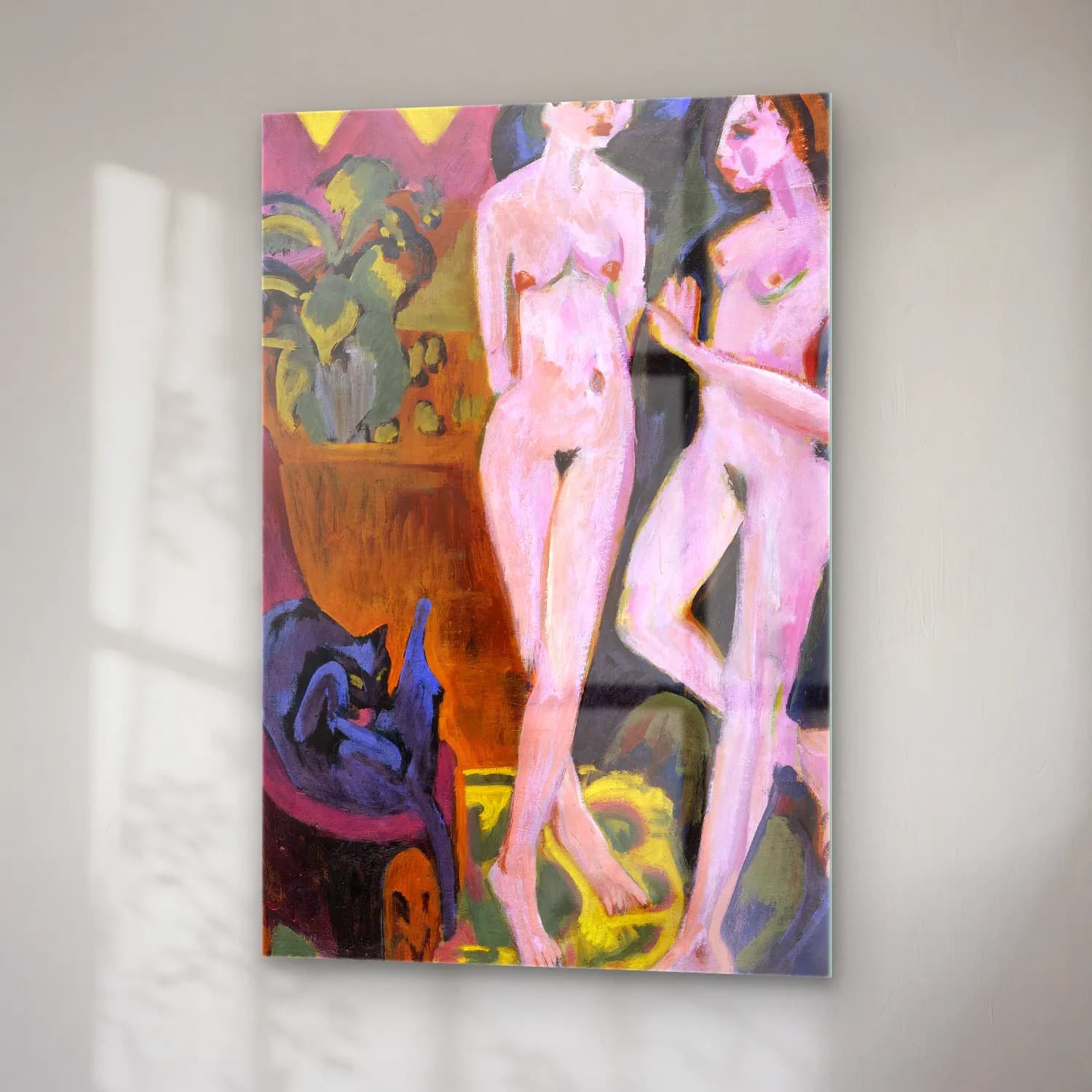 Ernst Ludwig Kirchner – Two Nudes in a Room – Pastel Tonlar cam tablo — sağ açıdan görünüm