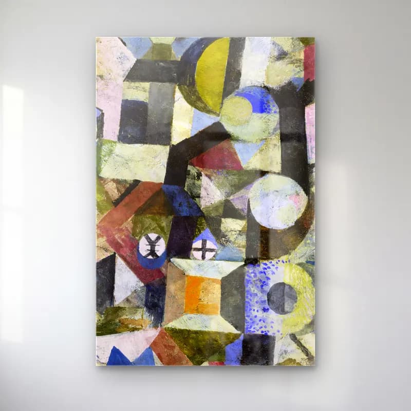 Paul Klee – Composition with the Yellow Half-Moon and the Y cam tablo — Paul Klee – Composition with the Yellow Half-Moon and the Y — modern soyut soyut formlar