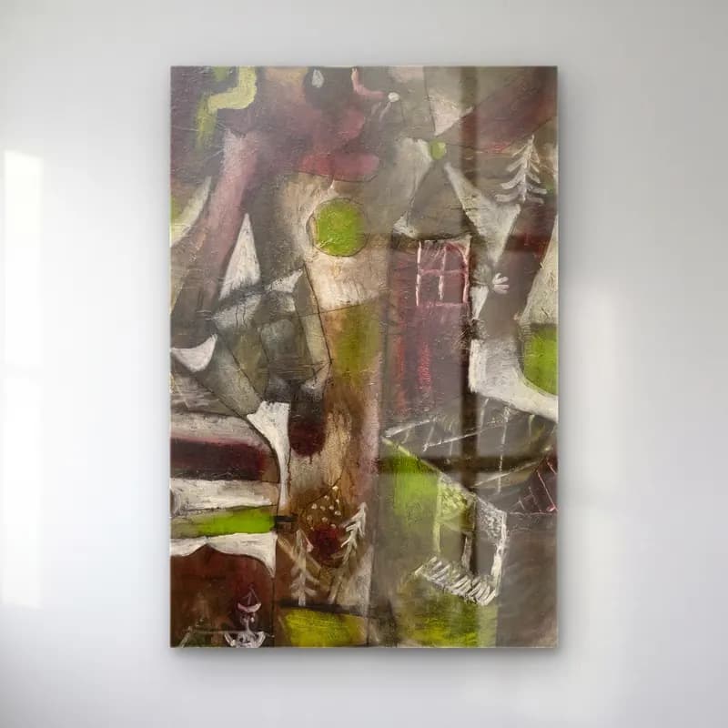Paul Klee – Swamp Legend cam tablo — Paul Klee – Swamp Legend — modern soyut köy sokağı