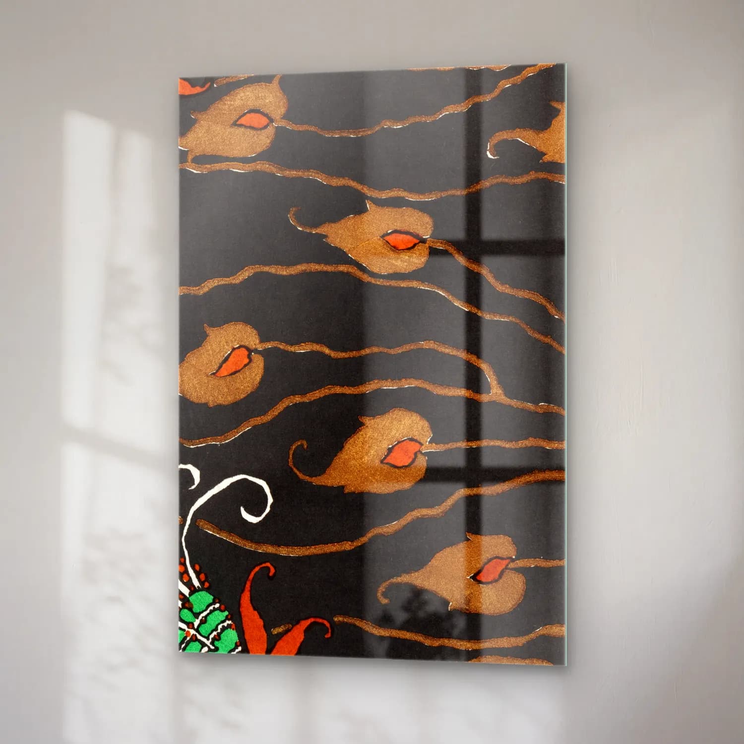 Boho Çiçek Deseni No. 97 cam tablo — sağ açıdan görünüm