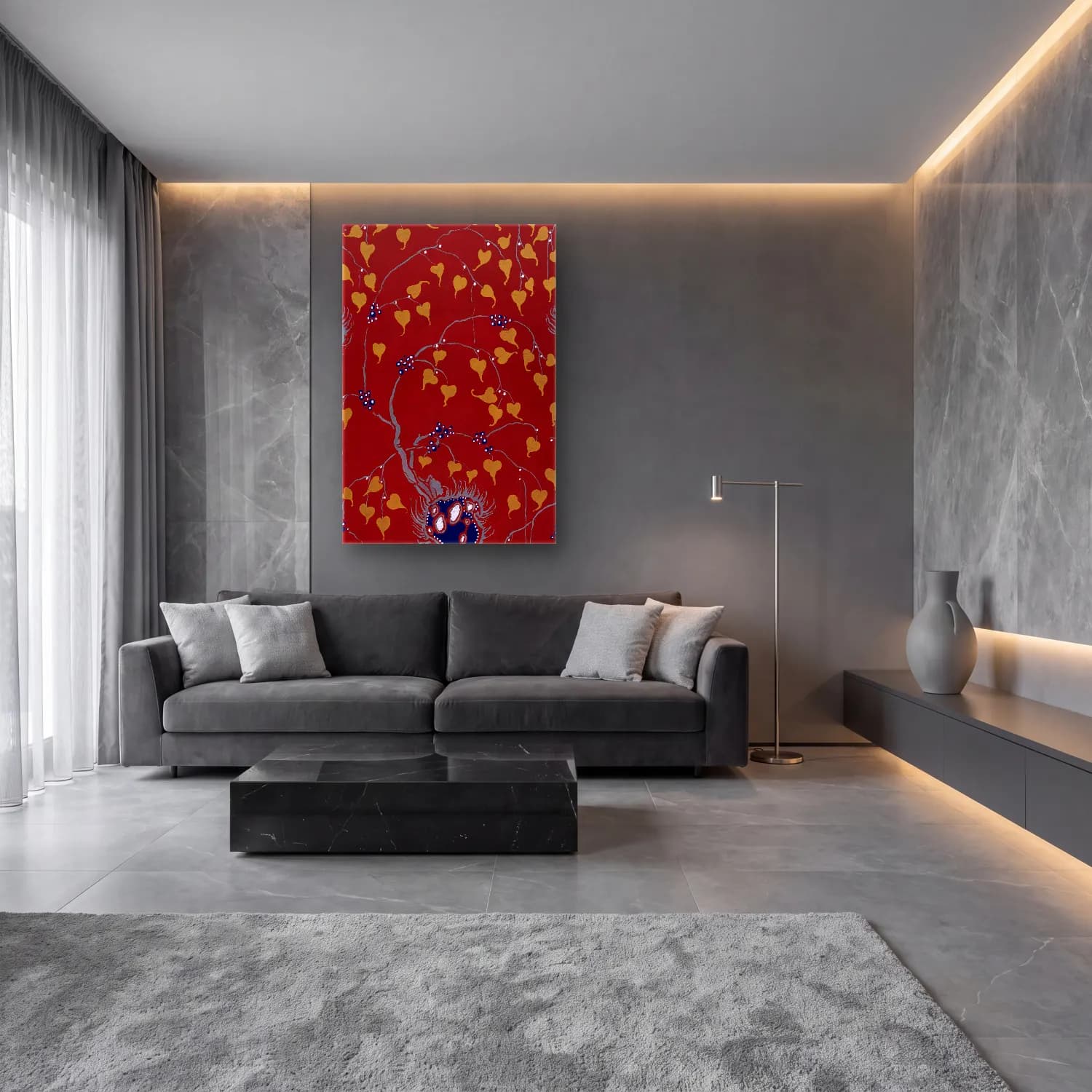 Botanik İllüstrasyon Çiçek Deseni No. 32 cam tablo — lüks salon duvarında