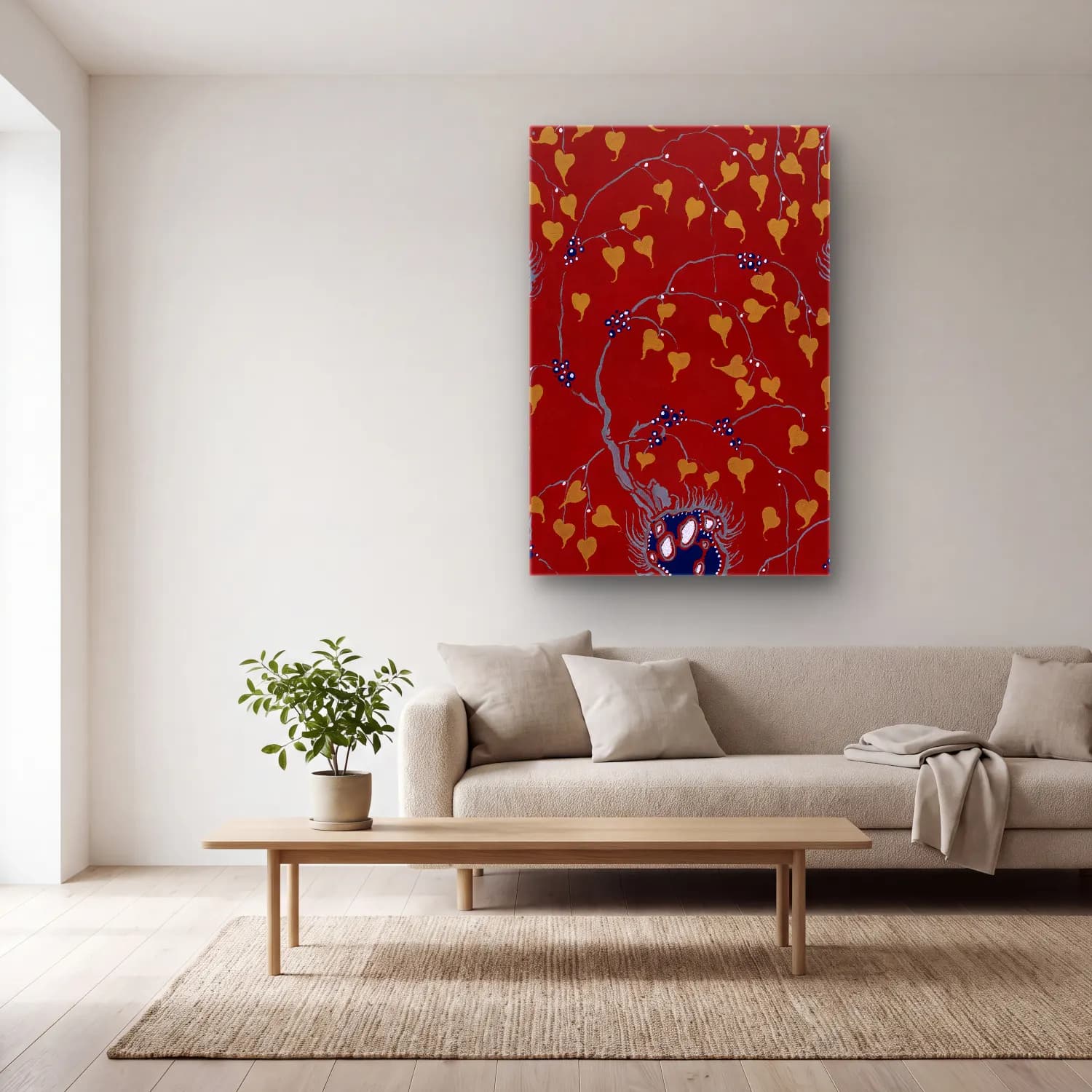 Botanik İllüstrasyon Çiçek Deseni No. 32 cam tablo — açık renk salonda