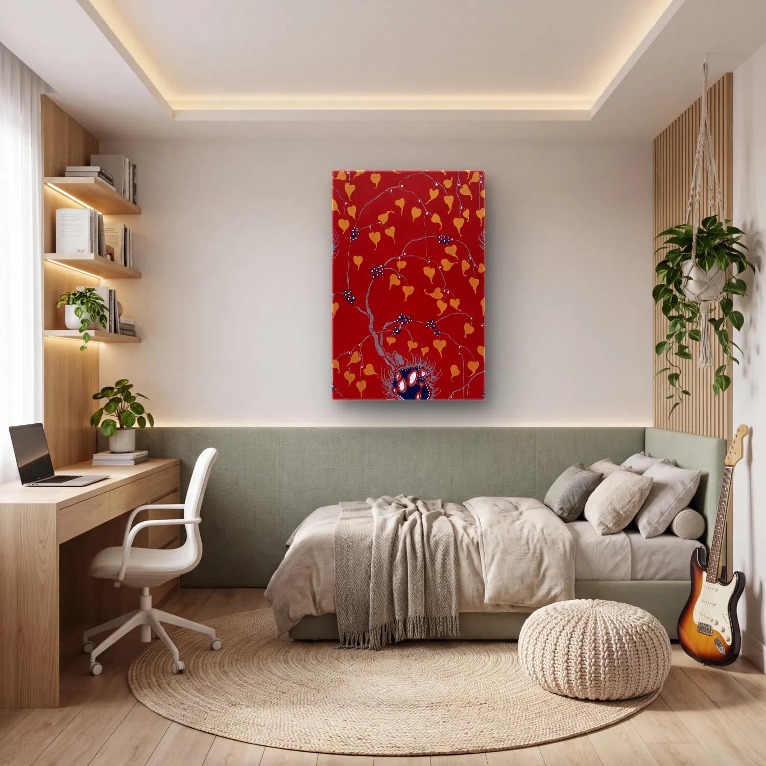 Botanik İllüstrasyon Çiçek Deseni No. 32 cam tablo — genç odasında