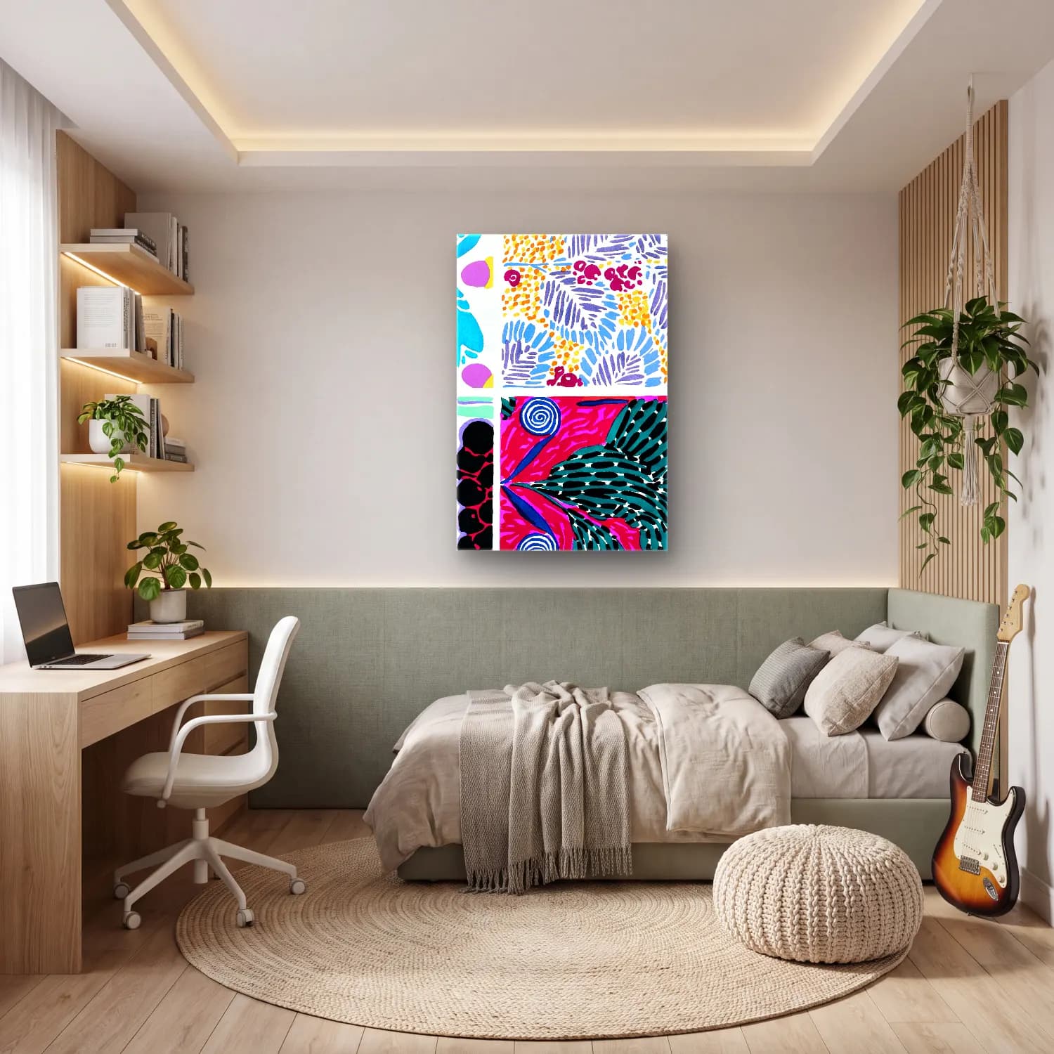Maksimalist Çiçek Deseni No. 14 cam tablo — genç odasında
