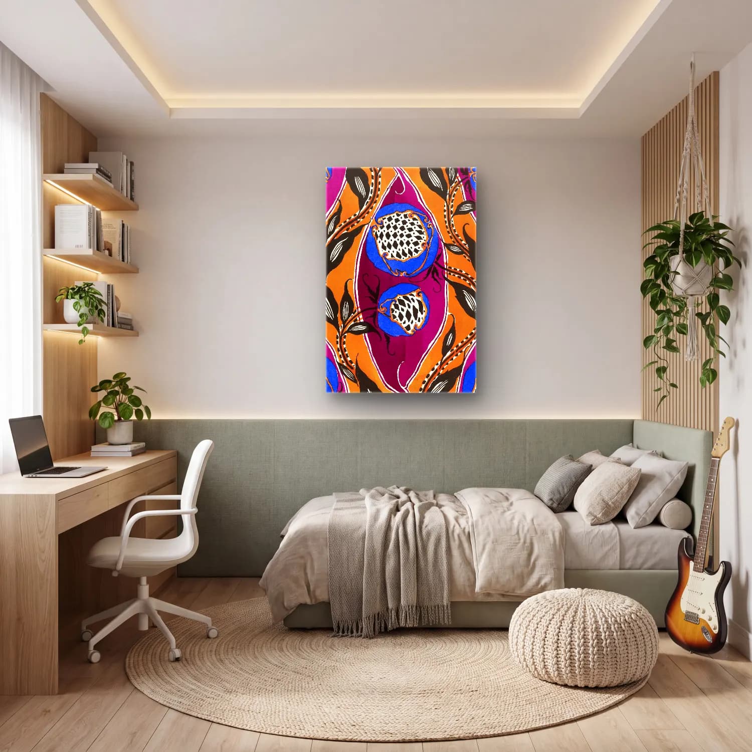 Boho Çiçek Deseni No. 100 cam tablo — genç odasında