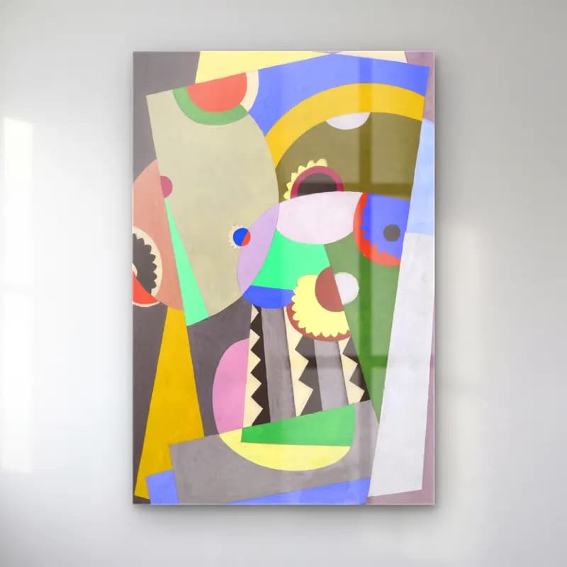 Georges Valmier – Composition – Yeşil Tonlar cam tablo — Georges Valmier – Composition – Yeşil Tonlar — modern soyut soyut formlar