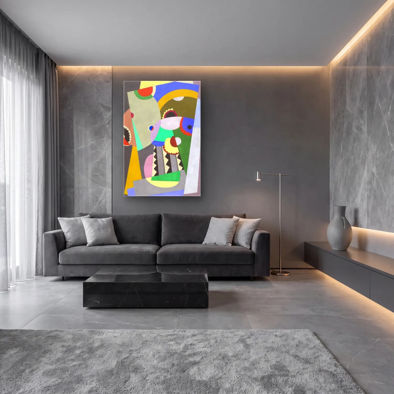 Georges Valmier – Composition – Yeşil Tonlar cam tablo — lüks salon duvarında