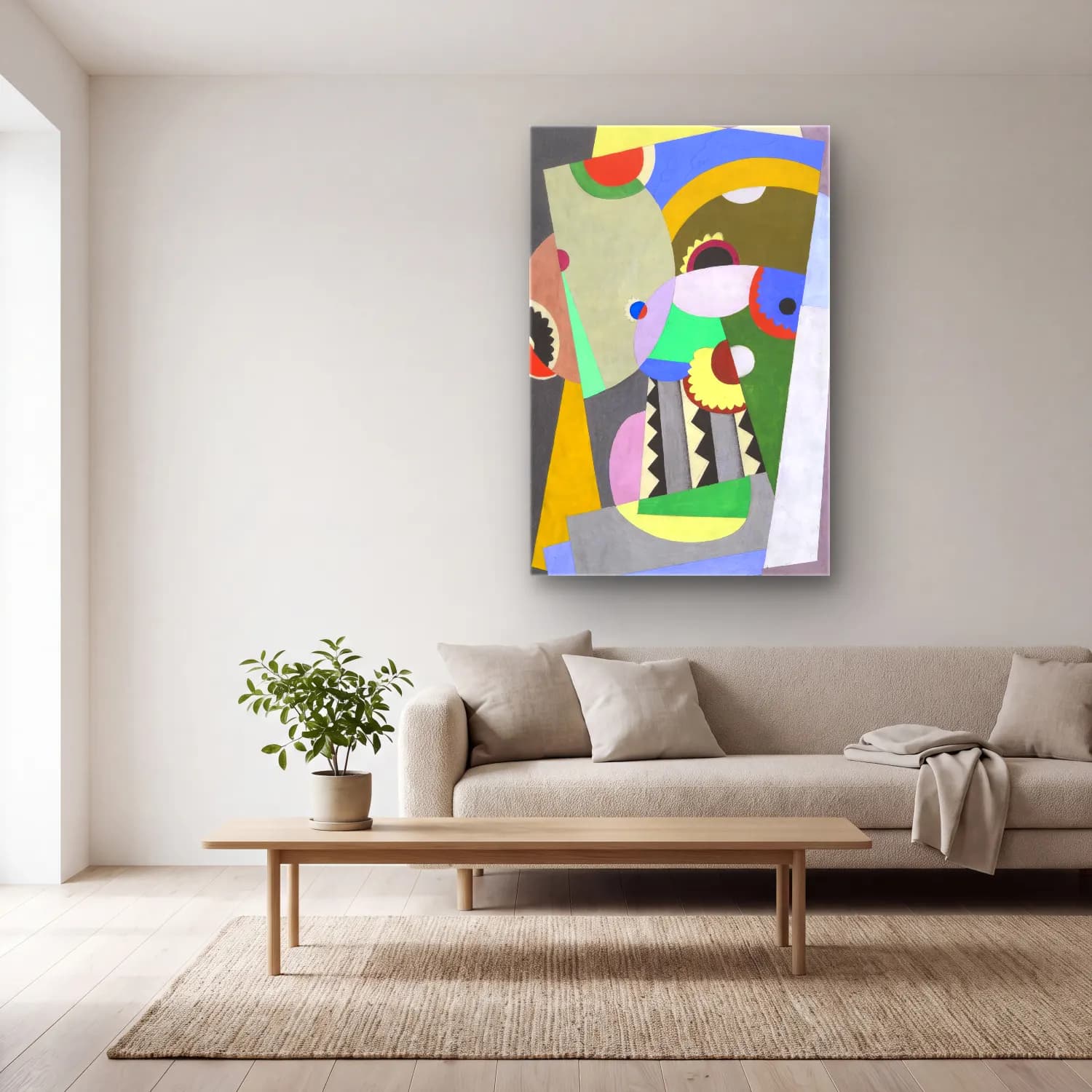 Georges Valmier – Composition – Yeşil Tonlar cam tablo — açık renk salonda