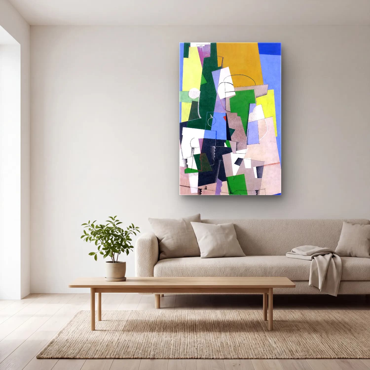 Georges Valmier – Cubist Composition – Yeşil Tonlar cam tablo — açık renk salonda