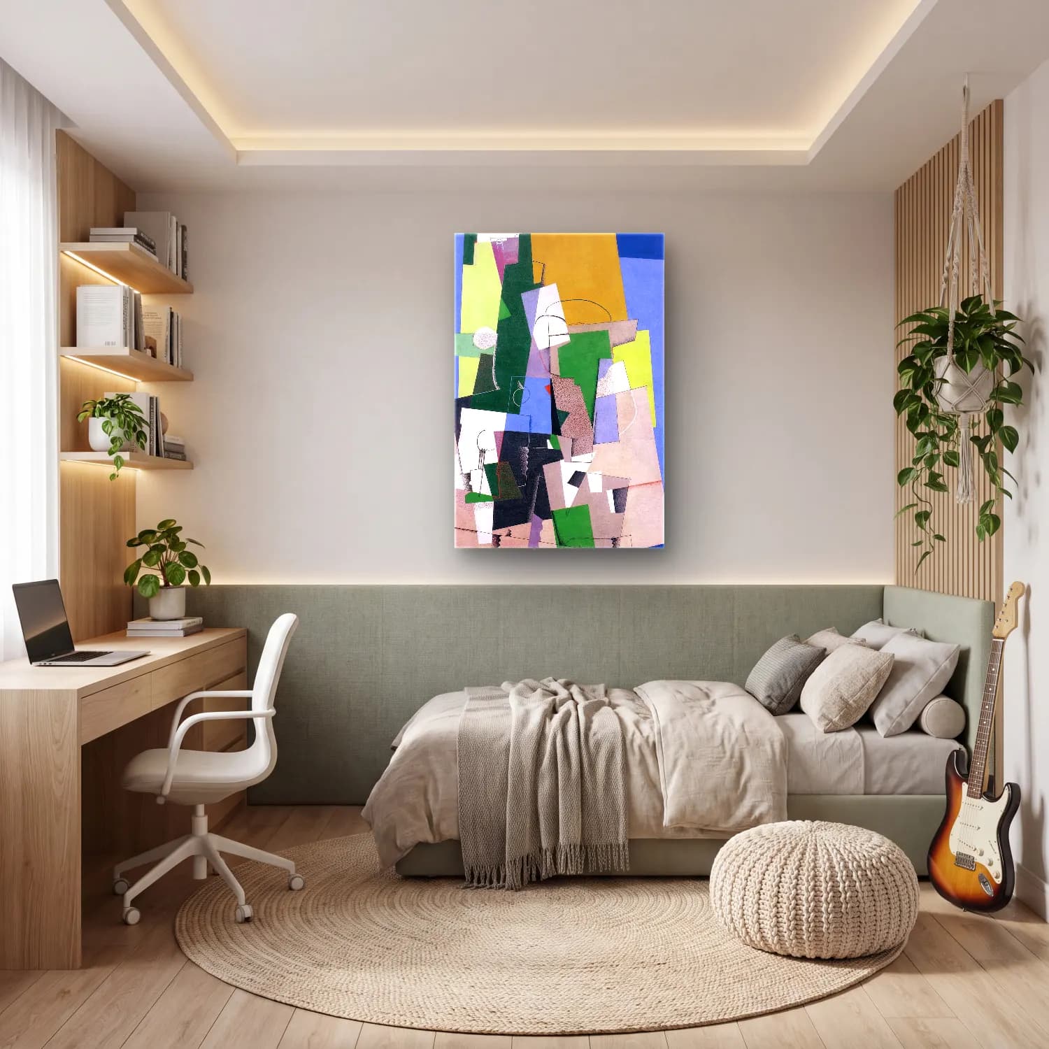 Georges Valmier – Cubist Composition – Yeşil Tonlar cam tablo — genç odasında