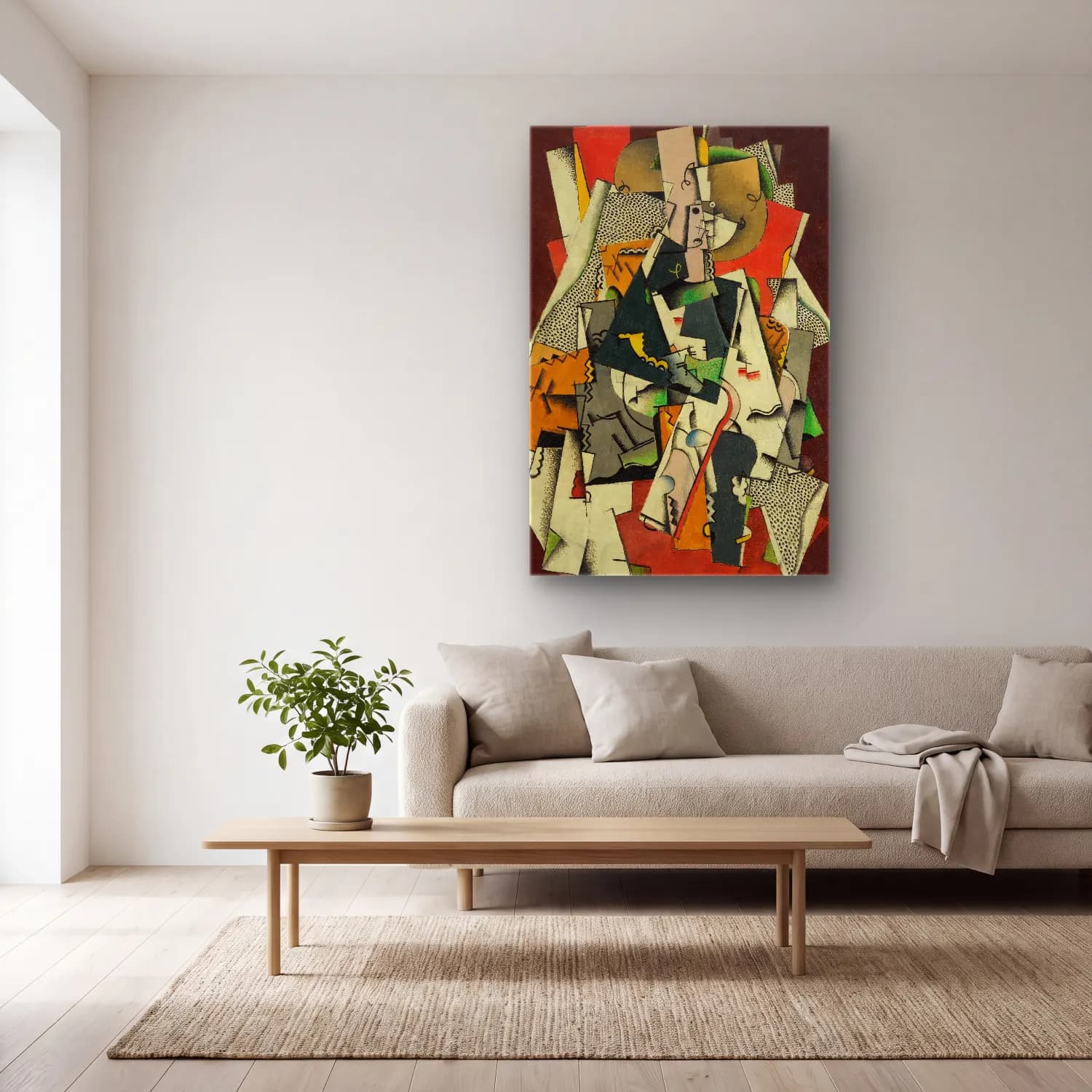 Georges Valmier – Jeune Fille Assise – Bej Tonlar cam tablo — açık renk salonda