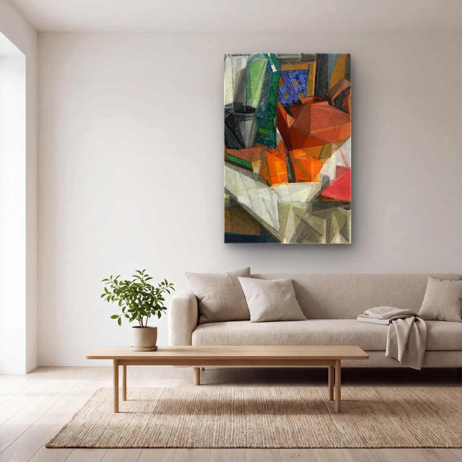Georges Valmier – Nature Morte No – Turuncu Tonlar cam tablo — açık renk salonda