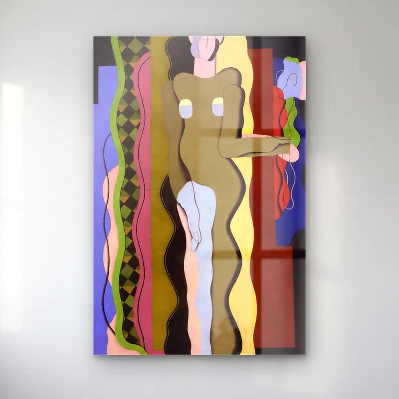 Georges Valmier – Nude with a flower – Bej Tonlar cam tablo — Georges Valmier – Nude with a flower – Bej Tonlar — modern soyut figür çalışması