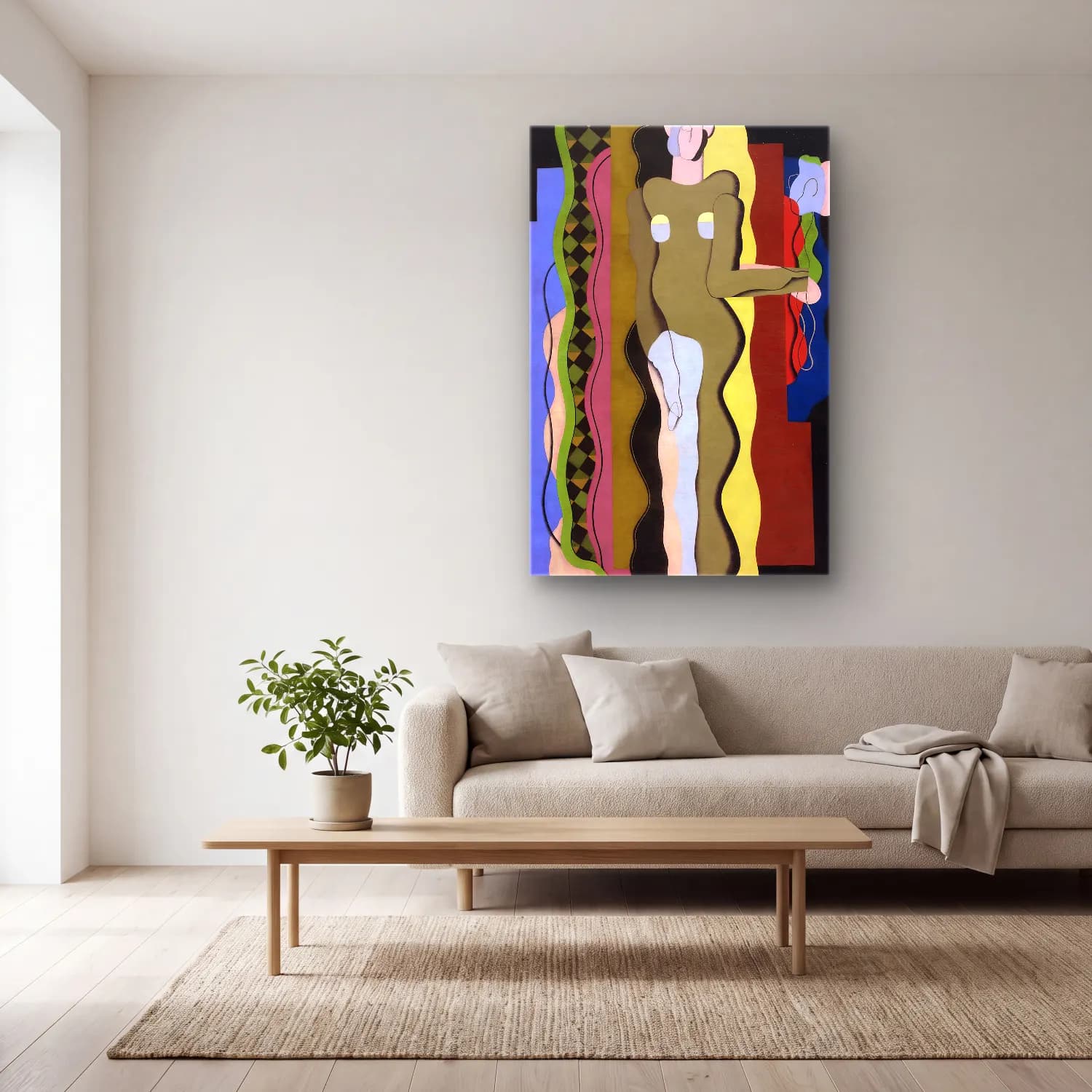 Georges Valmier – Nude with a flower – Bej Tonlar cam tablo — açık renk salonda