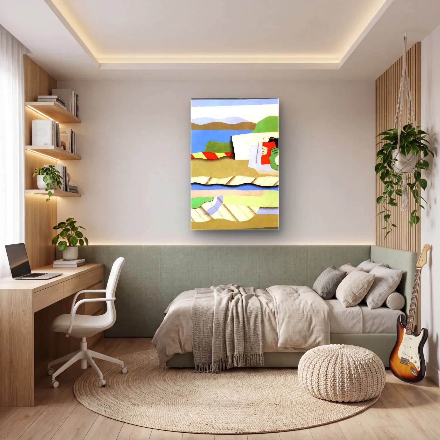 Georges Valmier – Reclining girl – Bej Tonlar cam tablo — genç odasında
