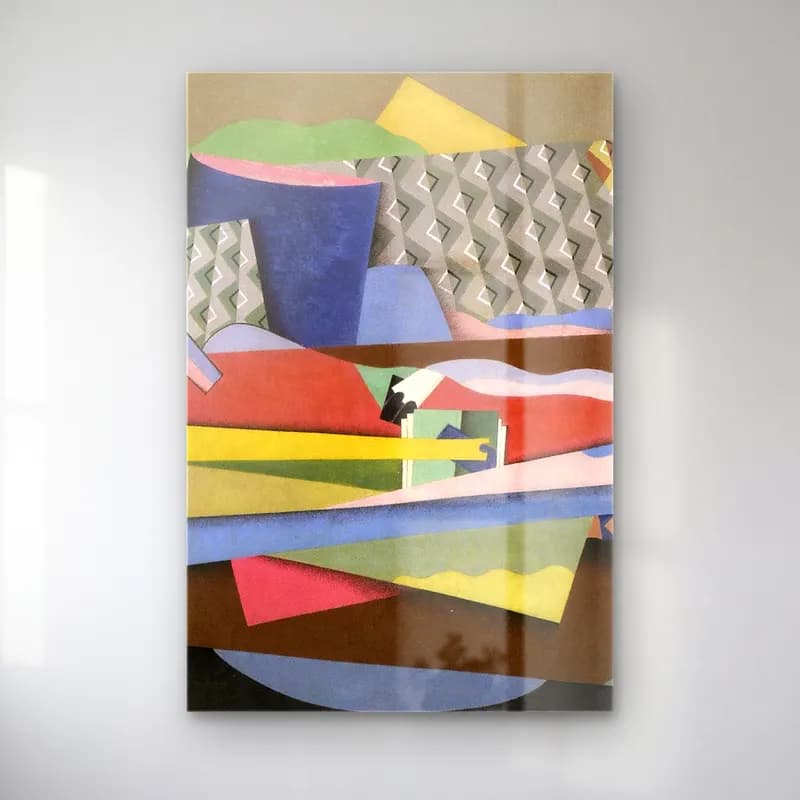 Georges Valmier – Reclining woman – Pembe Tonlar cam tablo — Georges Valmier – Reclining woman – Pembe Tonlar — modern soyut soyut formlar