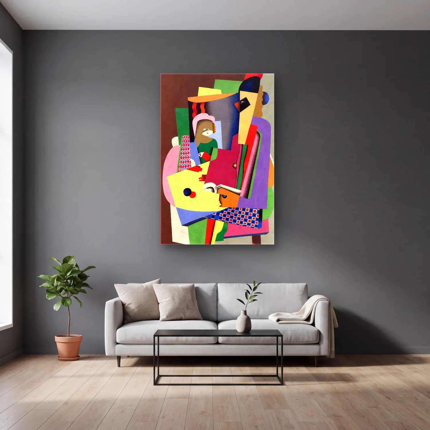 Georges Valmier – The piano lesson – Pembe Tonlar cam tablo — gri duvarlı salonda