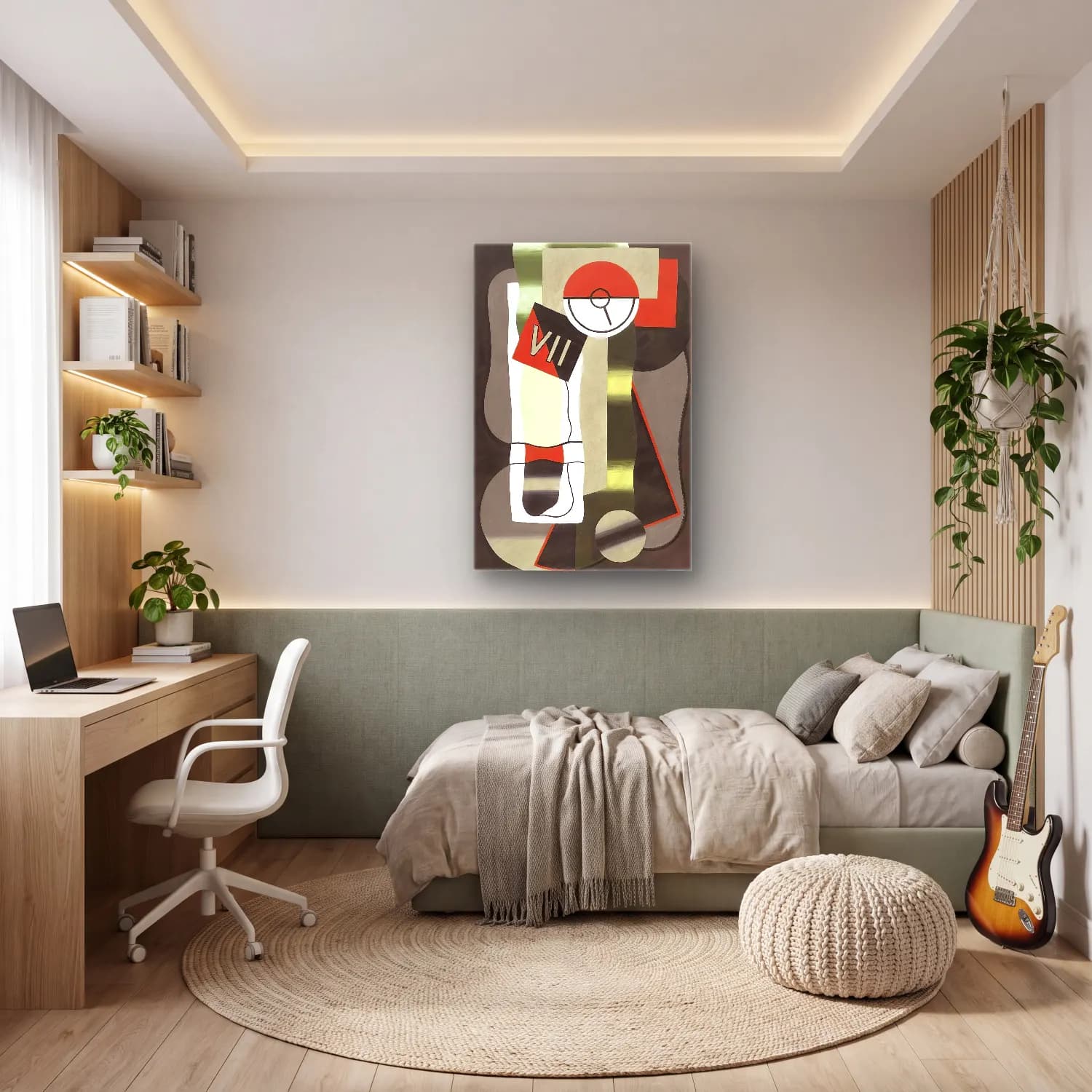 Georges Valmier – Time – Siyah Beyaz Tonlar cam tablo — genç odasında