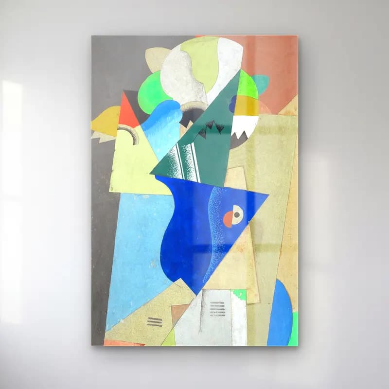 Georges Valmier – Vase de fleurs – Mavi Tonlar cam tablo — Georges Valmier – Vase de fleurs – Mavi Tonlar — modern soyut soyut formlar