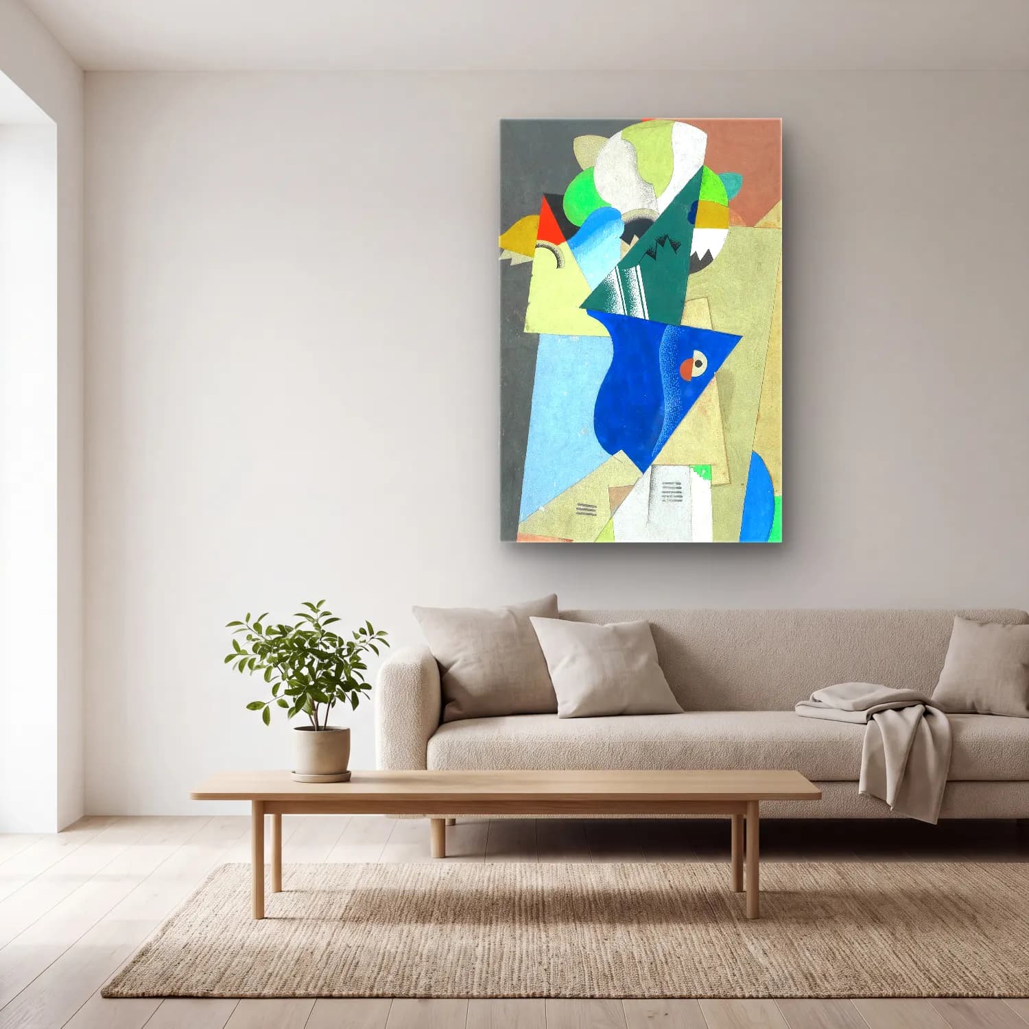 Georges Valmier – Vase de fleurs – Mavi Tonlar cam tablo — açık renk salonda
