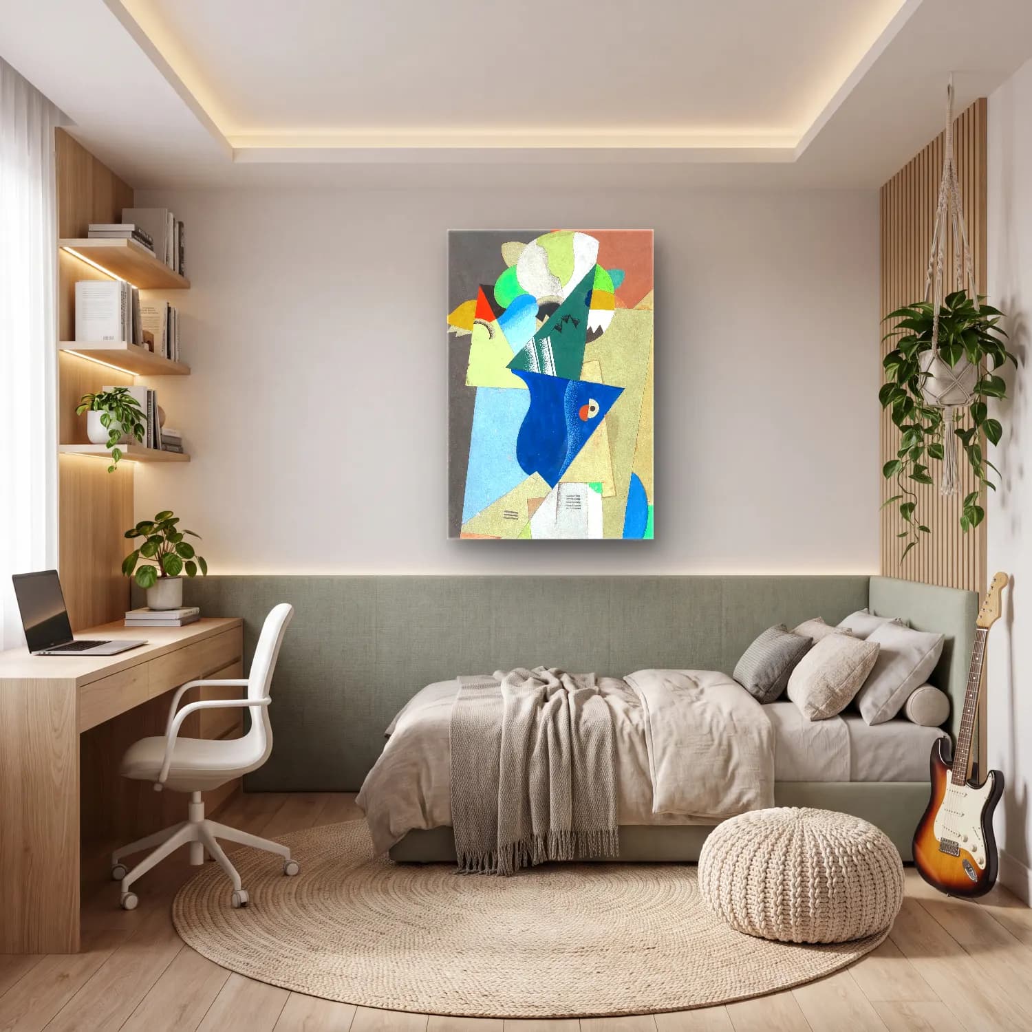 Georges Valmier – Vase de fleurs – Mavi Tonlar cam tablo — genç odasında